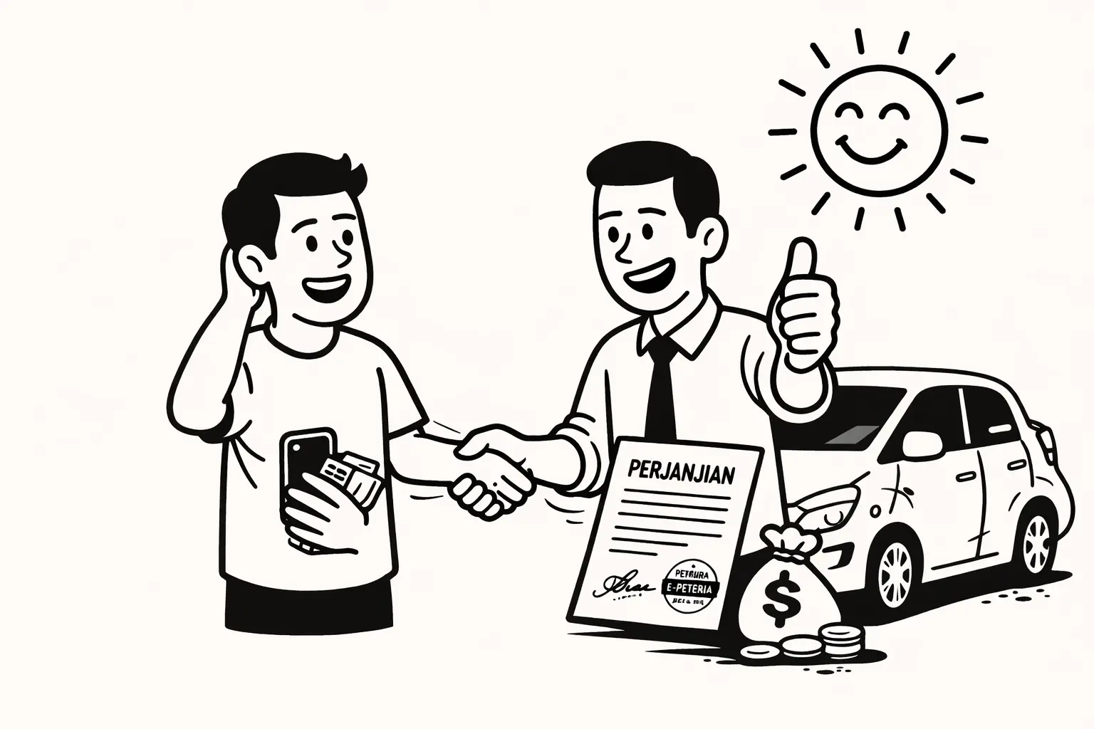 Ilustrasi Positif Pinjam Mobil Plong